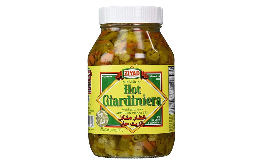 Ziyad Premium Hot Giardiniera Mediterranean Marinated Pepper Mix   Glass Jar  907 grams
